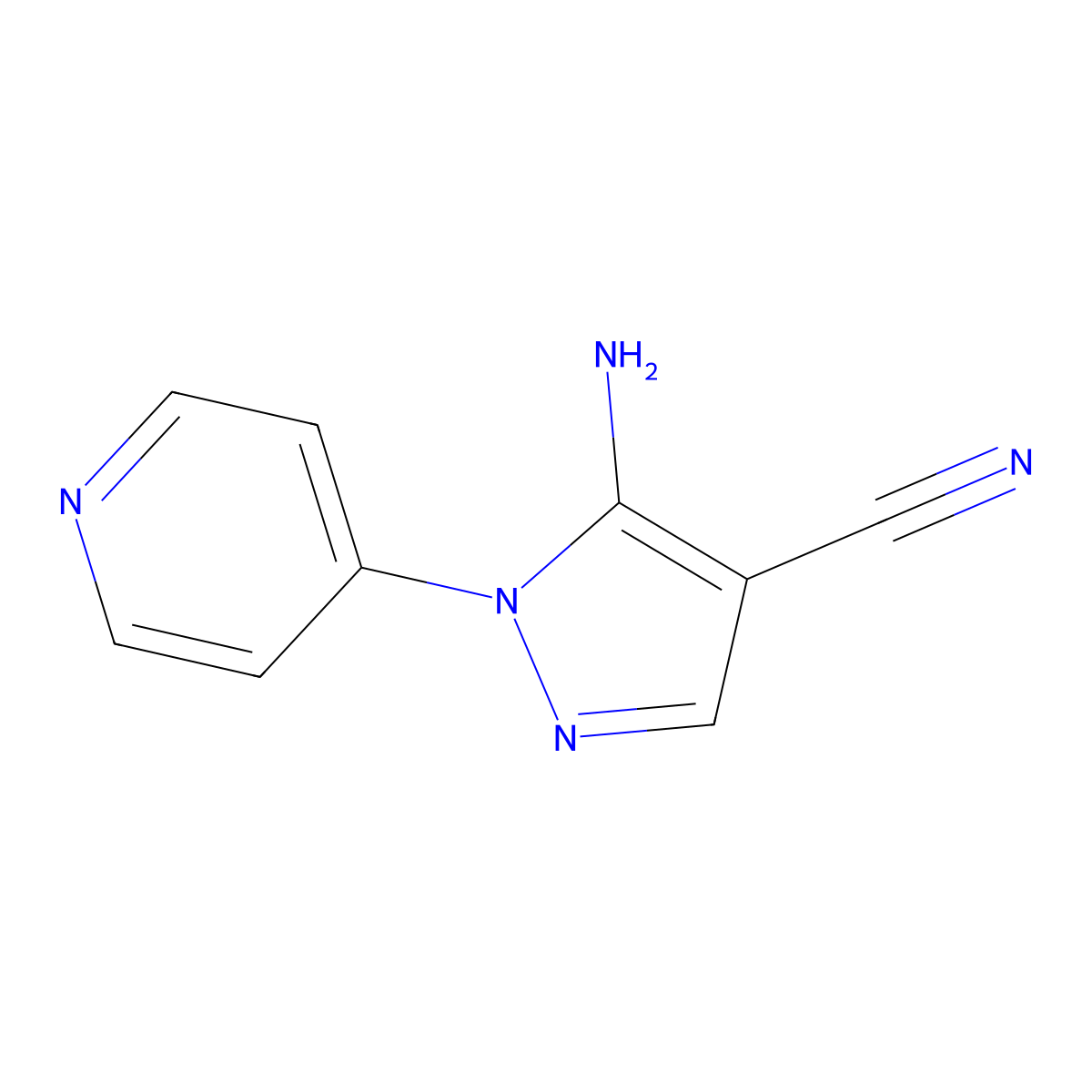 5-amino-1-(pyridin-4-yl)-1H-pyrazole-4-carbonitrile molecular structure, CAS 106898-37-7