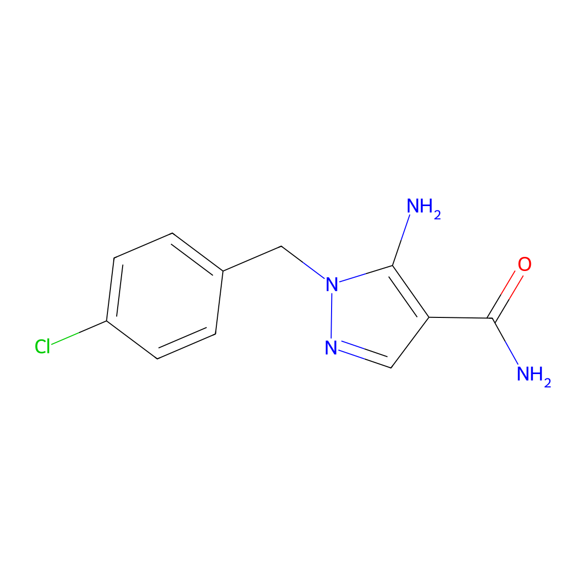 5-Amino-1-(4-chloro-benzyl)-1H-pyrazole-4-carboxylic acid amide molecular structure, CAS 106898-44-6