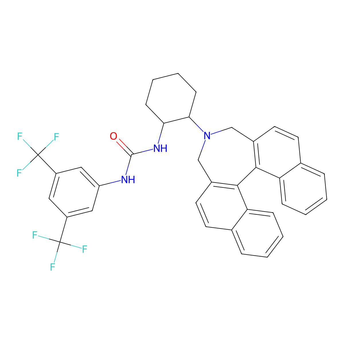 N-[3,5-Bis(trifluoromethyl)phenyl]-N'-[(1S,2S)-2-[(11bR)-3,5-dihydro-4H-dinaphth[2,1-c:1',2'-e]azepin-4-yl]cyclohexyl]urea molecular structure, CAS 1069114-13-1