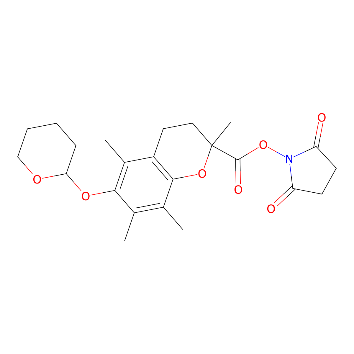 Succinimidyl (2R)-6-(Tetrahydro-2H-pyran-2-yloxy)-2,5,7,8-tetramethylchroman-2-carboxylate molecular structure, CAS 1069137-73-0