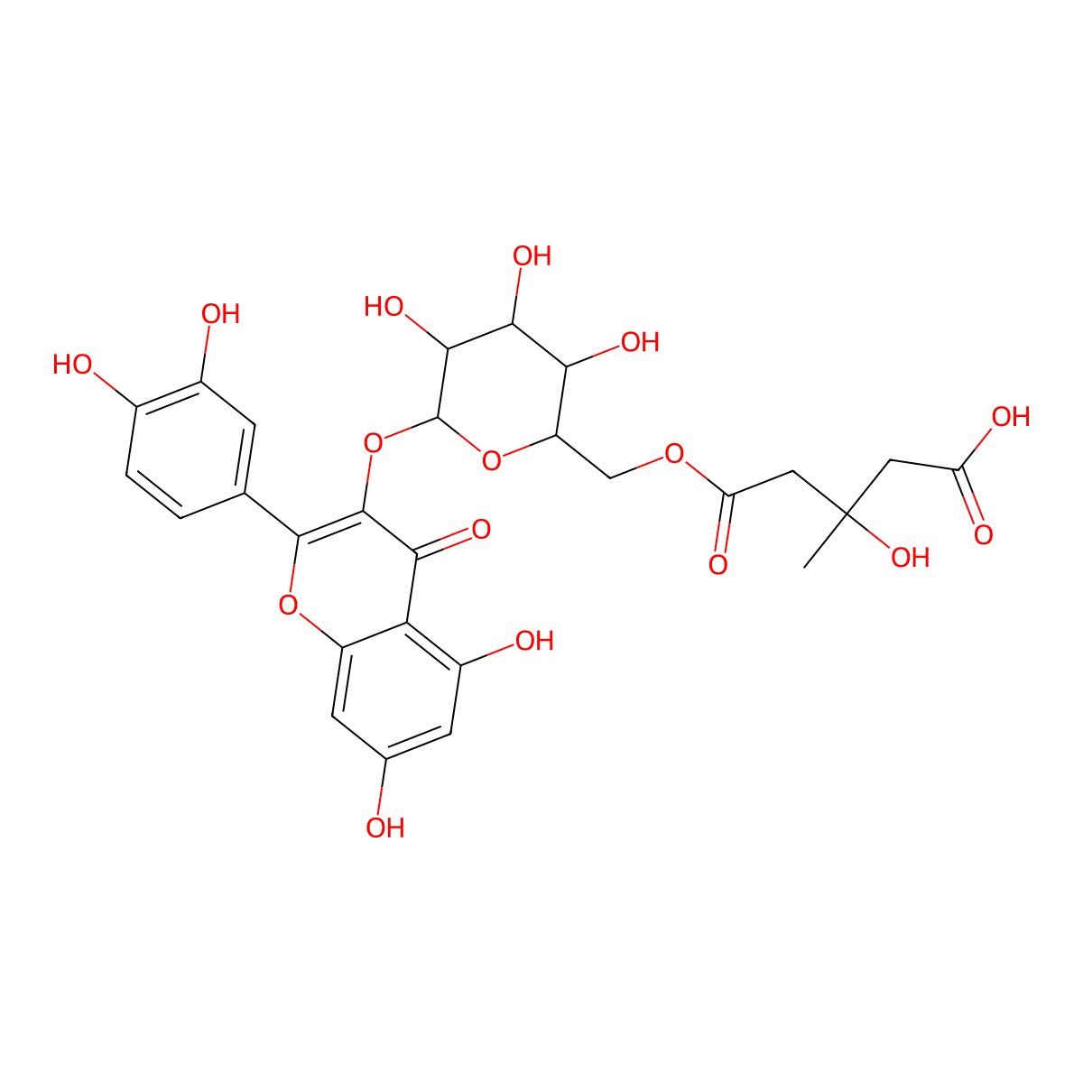 Quercetin 3-O-[6''-O-(3-hydroxy-3-methylglutaroyl)-beta-D-galactoside] molecular structure, CAS 106915-93-9