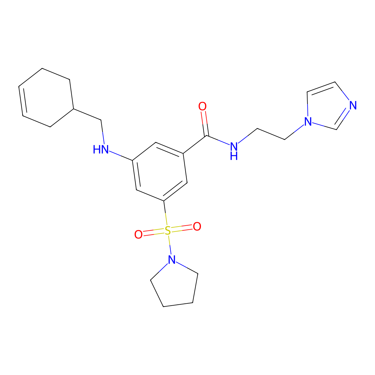 3-[(3-cyclohexen-1-ylmethyl)amino]-N-[2-(1H-imidazol-1-yl)ethyl]-5-(1-pyrrolidinylsulfonyl)benzamide molecular structure, CAS 1069478-64-3