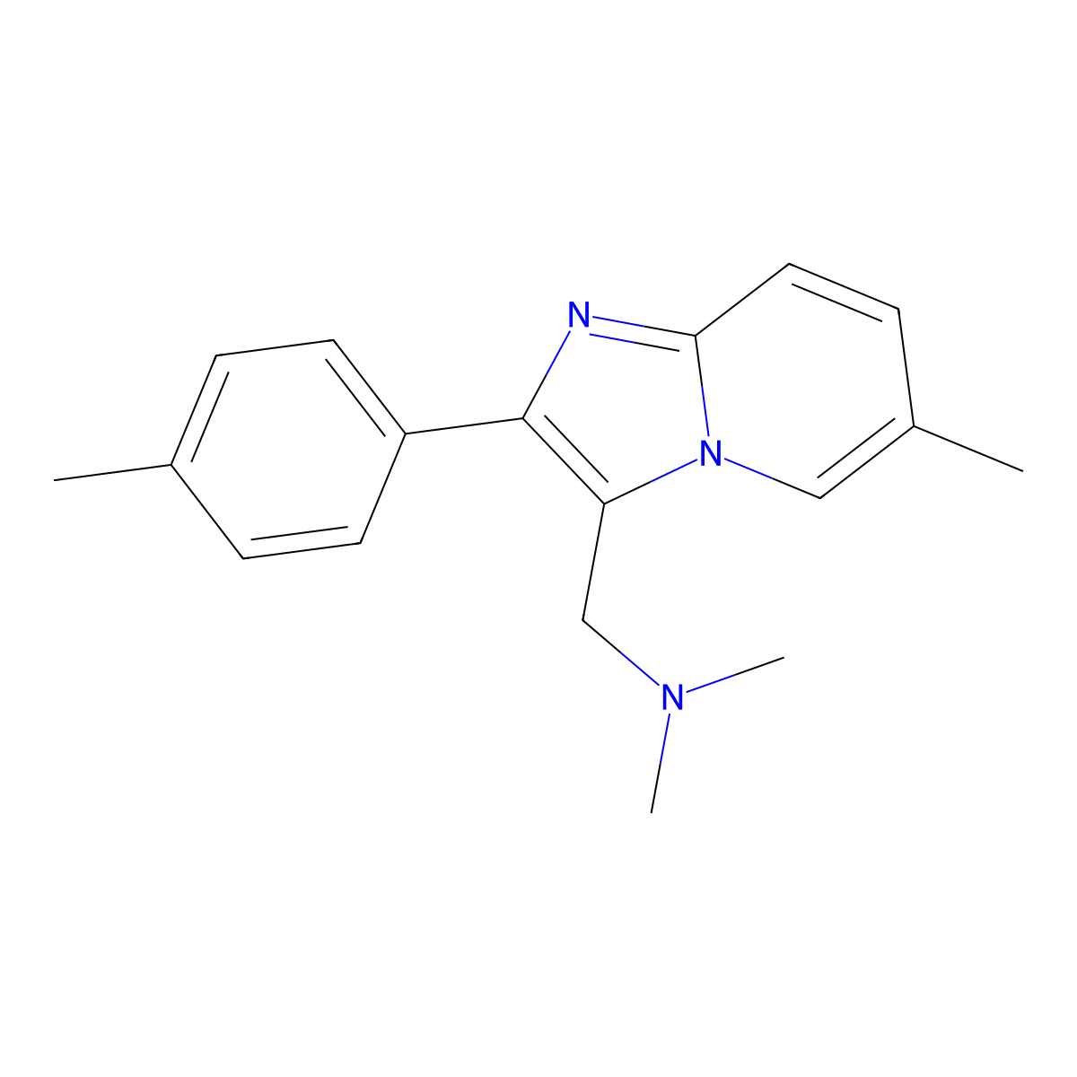 N,N-Dimethyl-1-(6-methyl-2-(p-tolyl)imidazo[1,2-a]pyridin-3-yl)methanamine molecular structure, CAS 106961-33-5