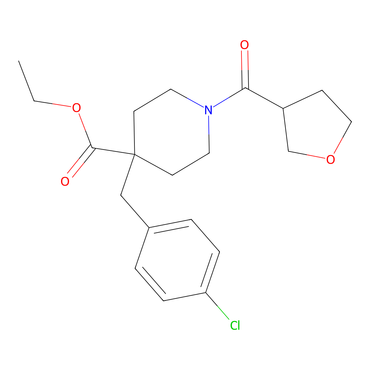 Ethyl 4-(4-chlorobenzyl)-1-(tetrahydro-3-furanylcarbonyl)-4-piperidinecarboxylate molecular structure, CAS 1069763-50-3