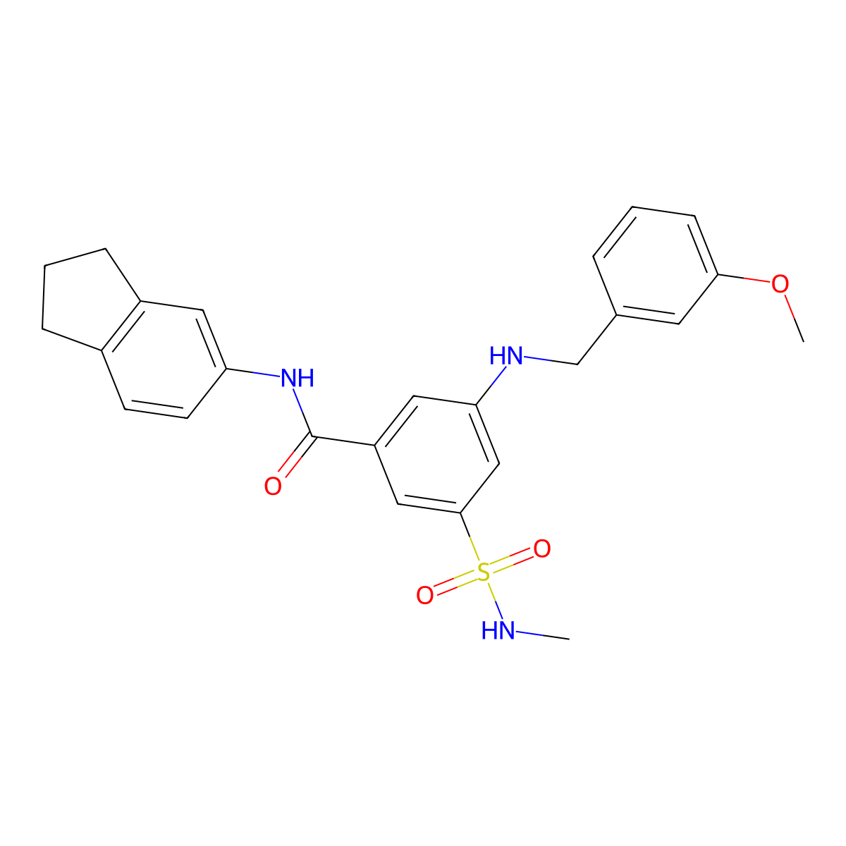 N-(2,3-dihydro-1H-inden-5-yl)-3-[(3-methoxybenzyl)amino]-5-[(methylamino)sulfonyl]benzamide molecular structure, CAS 1069775-15-0