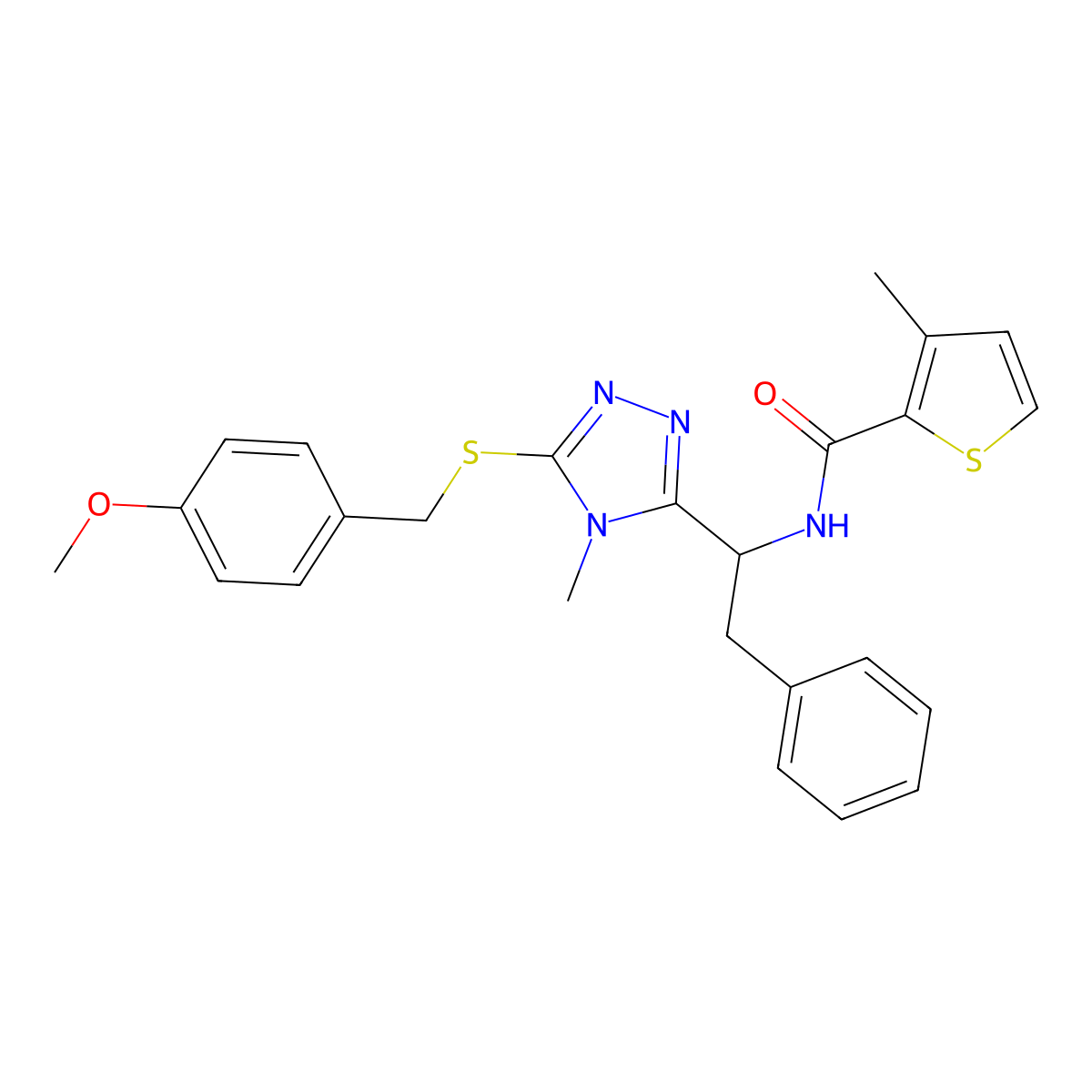 N-(1-{5-[(4-methoxybenzyl)thio]-4-methyl-4H-1,2,4-triazol-3-yl}-2-phenylethyl)-3-methyl-2-thiophenecarboxamide molecular structure, CAS 1069785-01-8