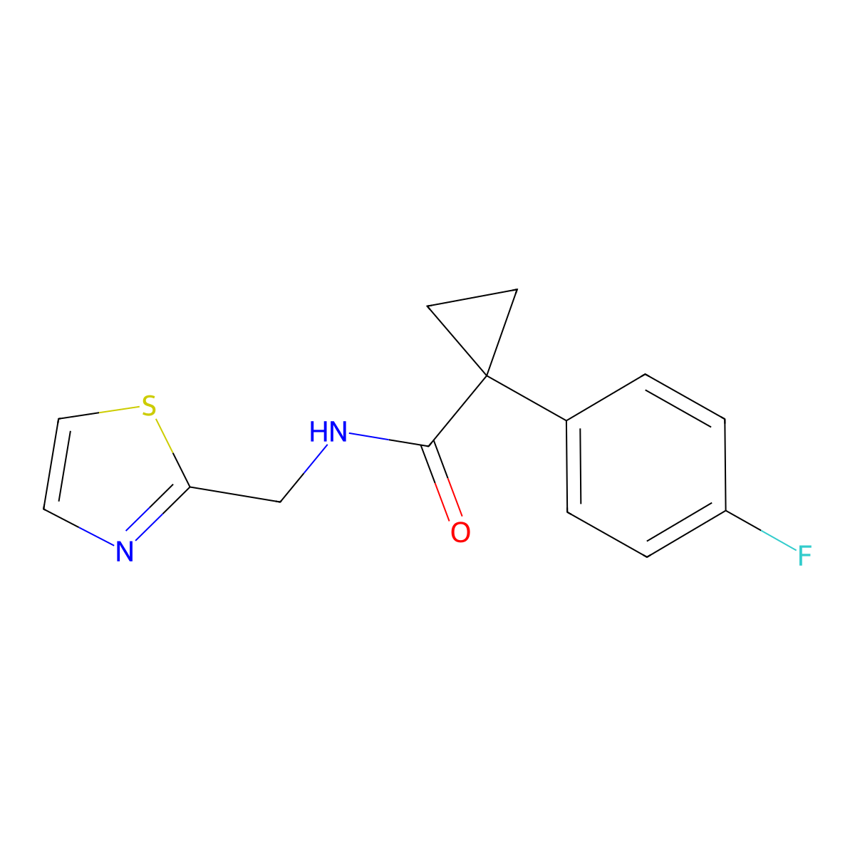 1-(4-fluorophenyl)-N-(1,3-thiazol-2-ylmethyl)cyclopropane-1-carboxamide molecular structure, CAS 1069787-67-2