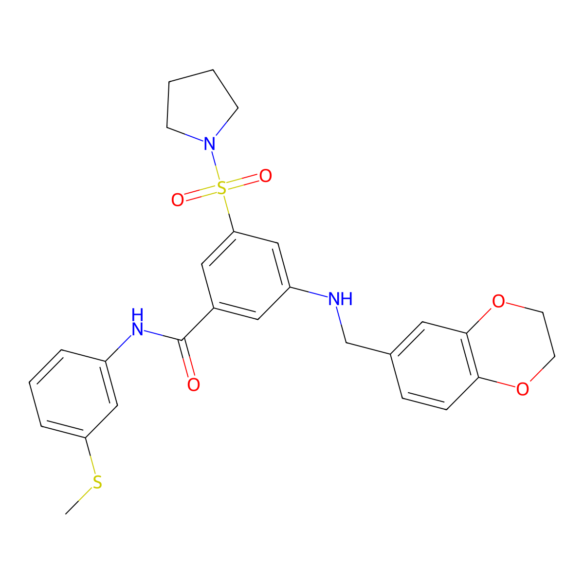 3-(((2,3-Dihydrobenzo[b][1,4]dioxin-6-yl)methyl)amino)-N-(3-(methylthio)phenyl)-5-(pyrrolidin-1-ylsulfonyl)benzamide molecular structure, CAS 1069832-37-6