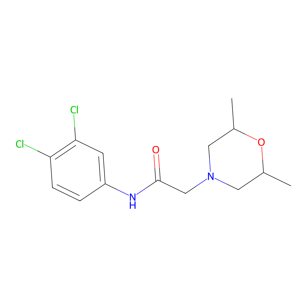 N-(3,4-dichlorophenyl)-2-(2,6-dimethylmorpholin-4-yl)acetamide molecular structure, CAS 107005-97-0