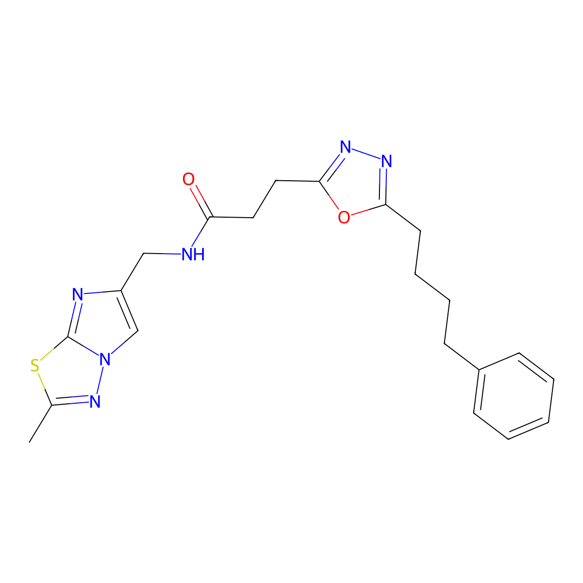 1,3,4-Oxadiazole-2-propanamide, N-[(2-methylimidazo[2,1-b]-1,3,4-thiadiazol-6-yl)methyl]-5-(4-phenylbutyl)- molecular structure, CAS 1070237-86-3