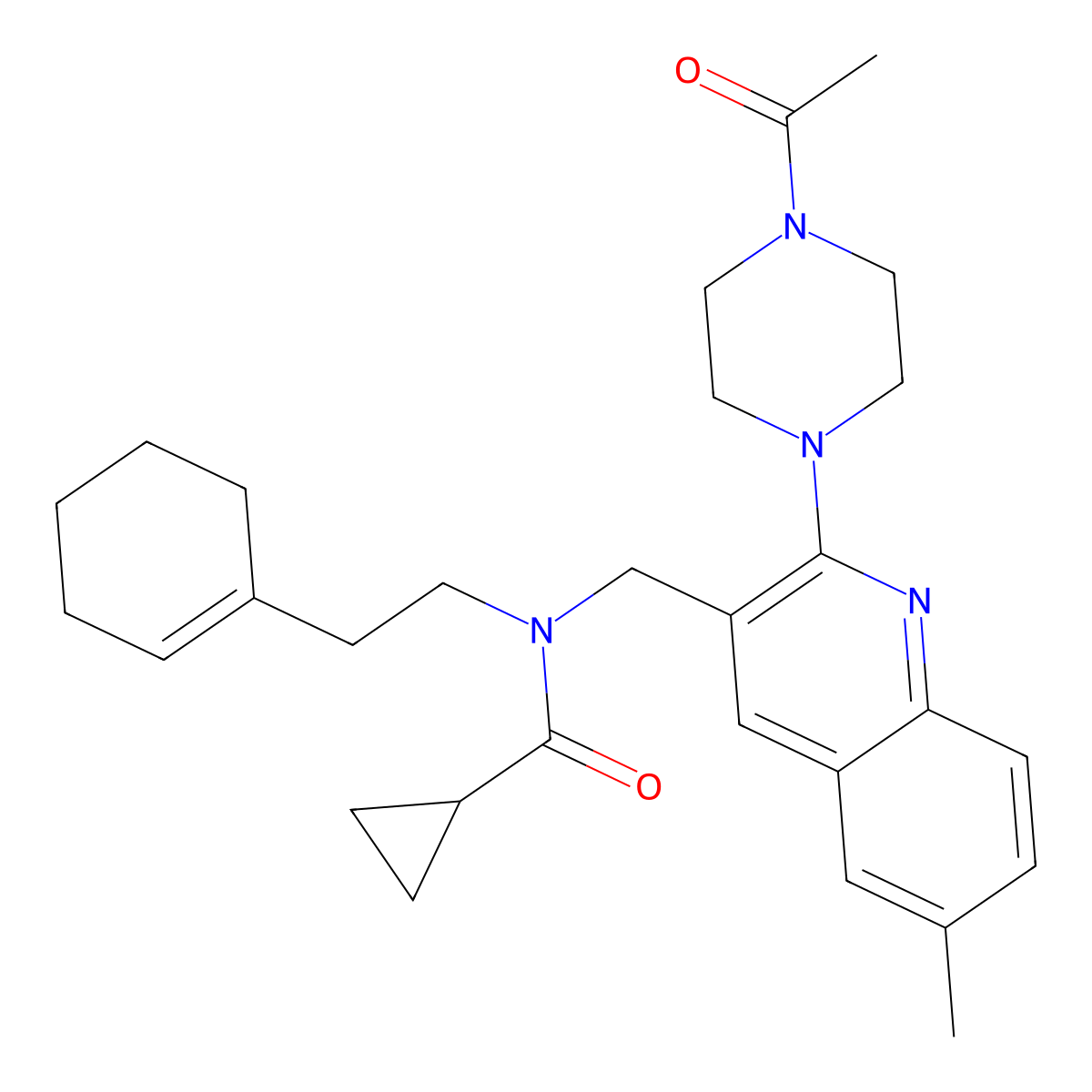 N-[[2-(4-Acetyl-1-Piperazinyl)-6-Methyl-3-Quinolinyl]Methyl]-N-[2-(1-Cyclohexen-1-yl)Ethyl]-Cyclopropanecarboxamide molecular structure, CAS 1070261-87-8
