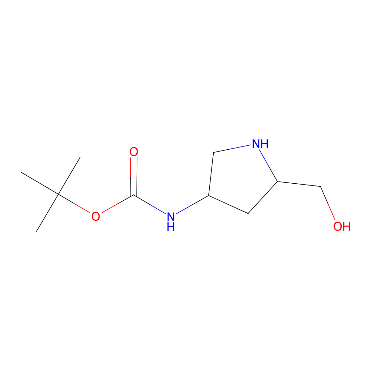 tert-Butyl ((3S,5R)-5-(hydroxymethyl)pyrrolidin-3-yl)carbamate molecular structure, CAS 1070295-74-7