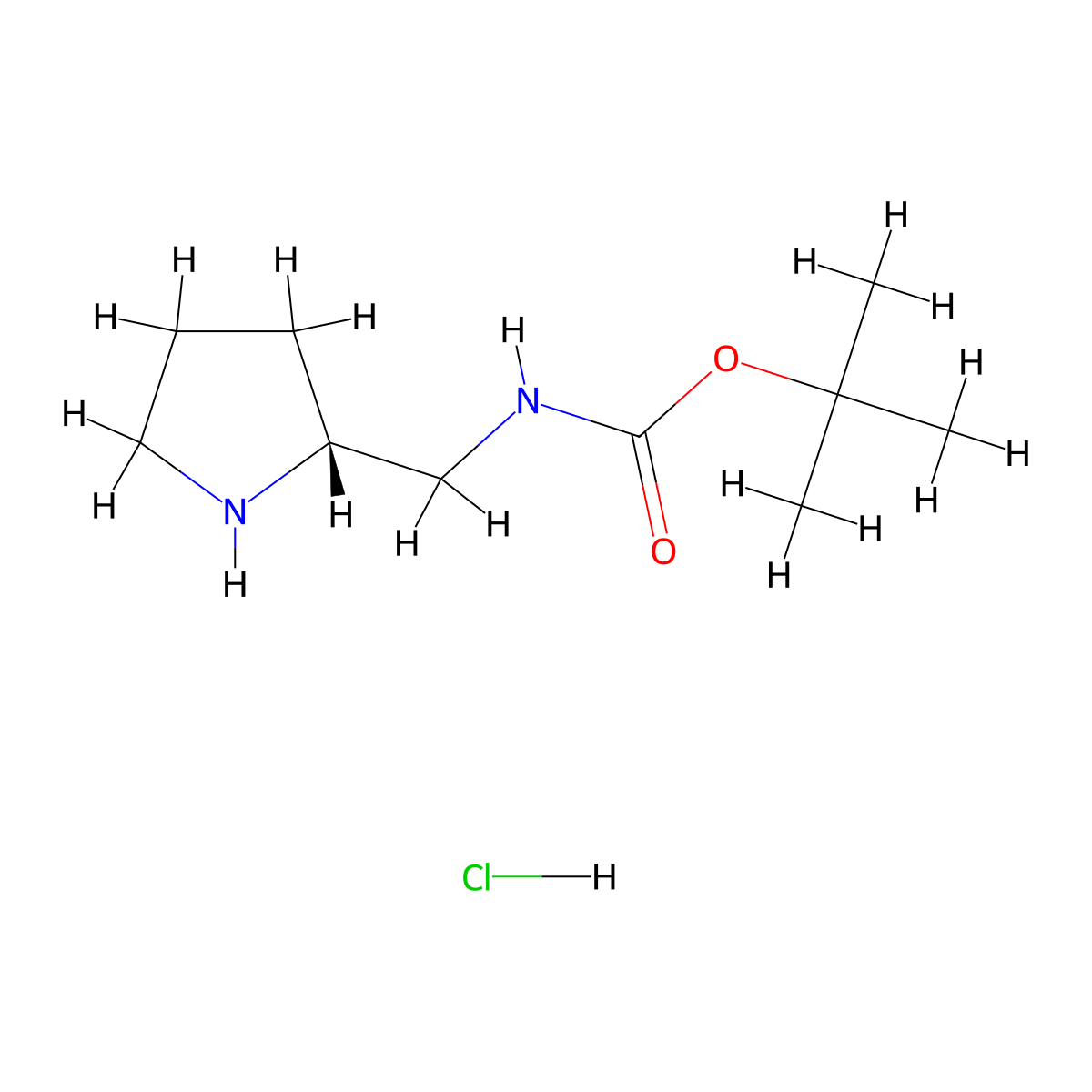 (R)-tert-Butyl (pyrrolidin-2-ylmethyl)carbamate hydrochloride molecular structure, CAS 1070295-76-9