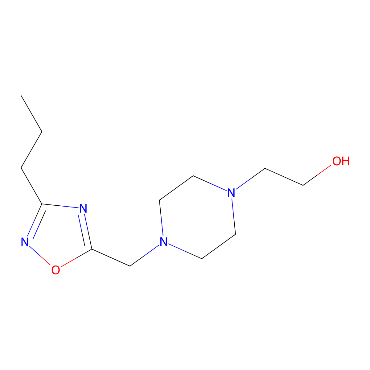 2-(4-((3-Propyl-1,2,4-oxadiazol-5-yl)methyl)piperazin-1-yl)ethan-1-ol molecular structure, CAS 1070445-12-3