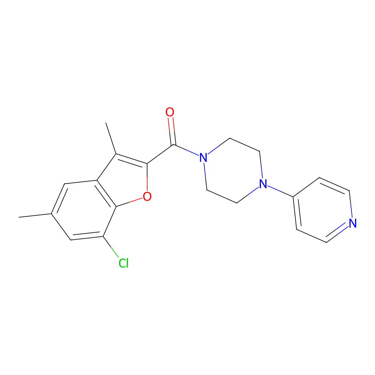 (7-Chloro-3,5-dimethylbenzofuran-2-YL)(4-(pyridin-4-YL)piperazin-1-YL)methanone molecular structure, CAS 1070446-30-8