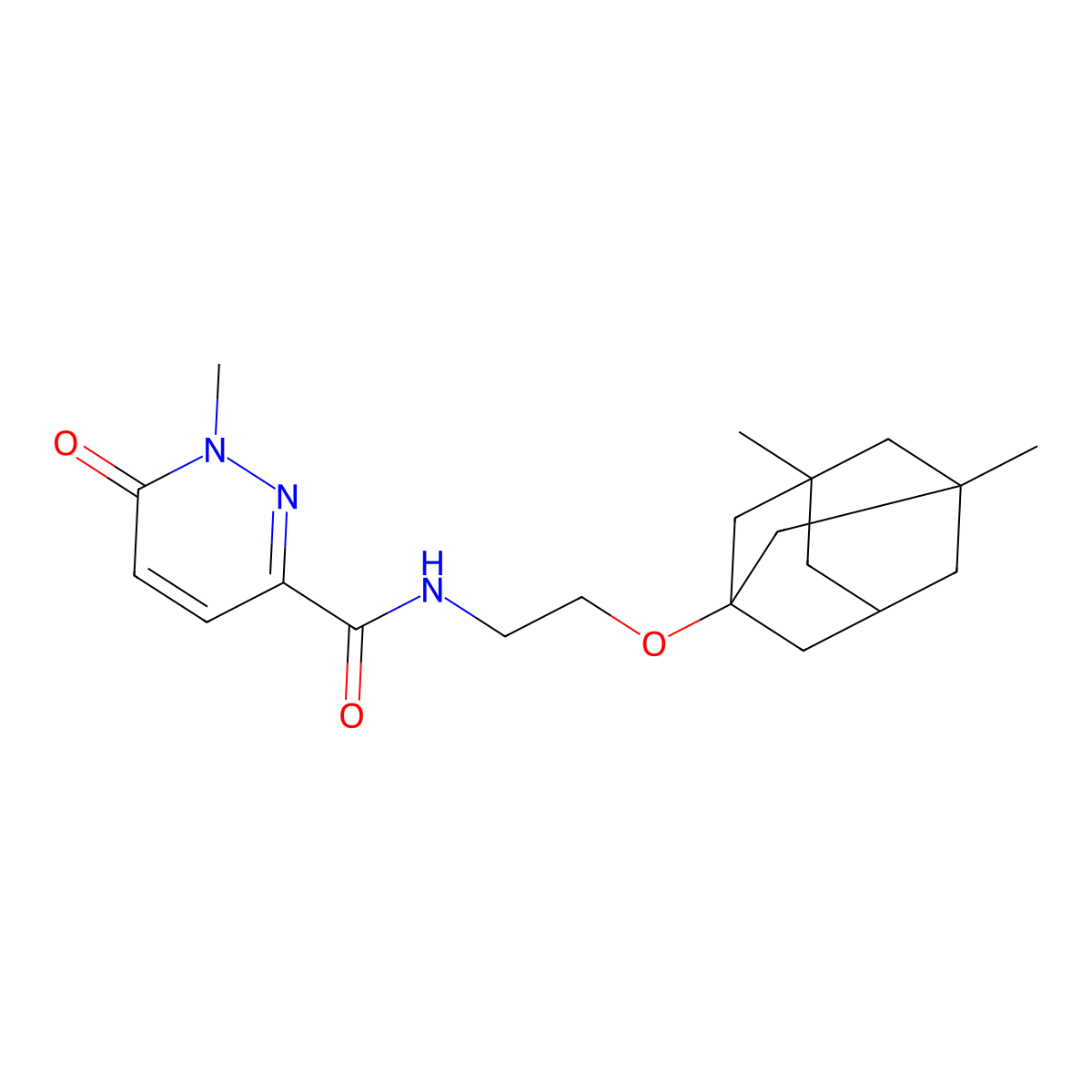 N-{2-[(3,5-dimethyl-1-adamantyl)oxy]ethyl}-1-methyl-6-oxo-1,6-dihydro-3-pyridazinecarboxamide molecular structure, CAS 1070458-32-0