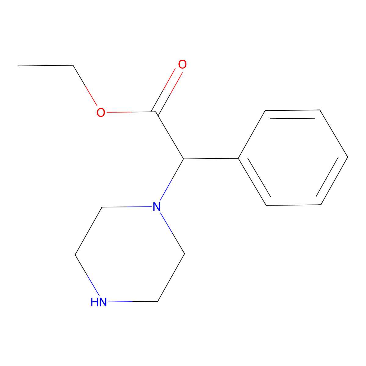 Ethyl 2-phenyl-2-(piperazin-1-yl)acetate molecular structure, CAS 1070672-42-2
