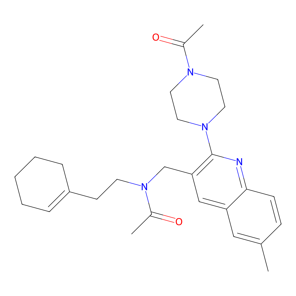N-[[2-(4-Acetyl-1-Piperazinyl)-6-Methyl-3-Quinolinyl]Methyl]-N-[2-(1-Cyclohexen-1-yl)Ethyl]-Acetamide molecular structure, CAS 1070677-90-5