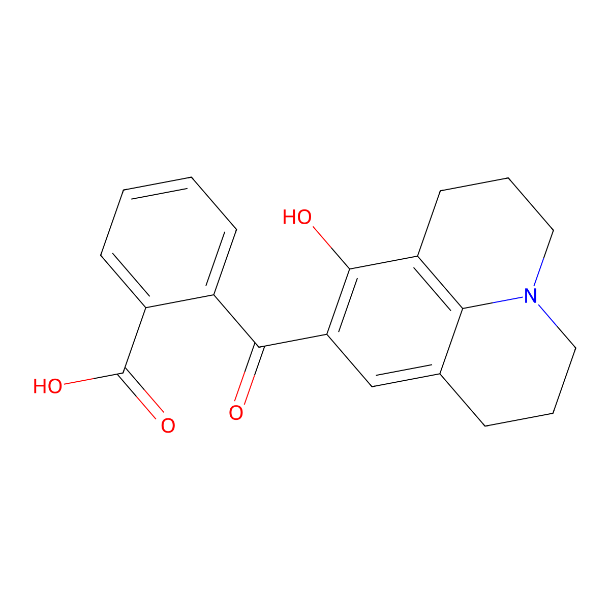2-(8-Hydroxy-2,3,6,7-tetrahydro-1H,5H-pyrido[3,2,1-ij]quinoline-9-carbonyl)benzoic acid molecular structure, CAS 107070-67-7