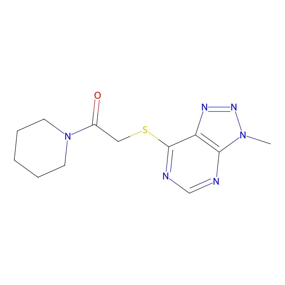 2-({3-methyl-3H-[1,2,3]triazolo[4,5-d]pyrimidin-7-yl}sulfanyl)-1-(piperidin-1-yl)ethan-1-one molecular structure, CAS 1070807-33-8