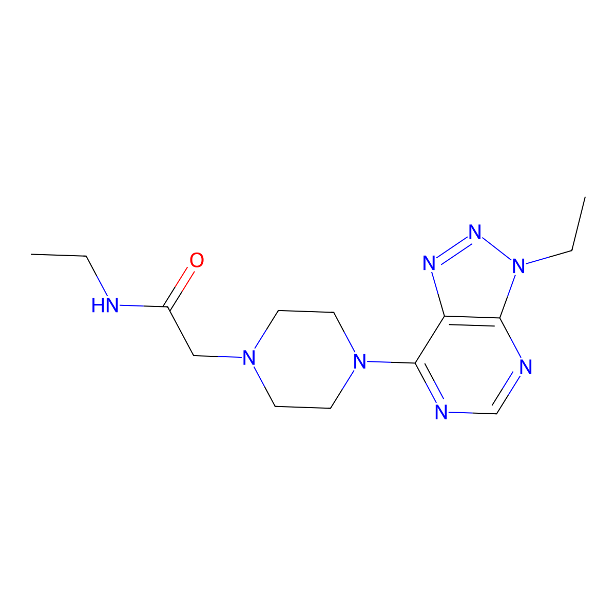 N-ethyl-2-(4-{3-ethyl-3H-[1,2,3]triazolo[4,5-d]pyrimidin-7-yl}piperazin-1-yl)acetamide molecular structure, CAS 1070862-04-2