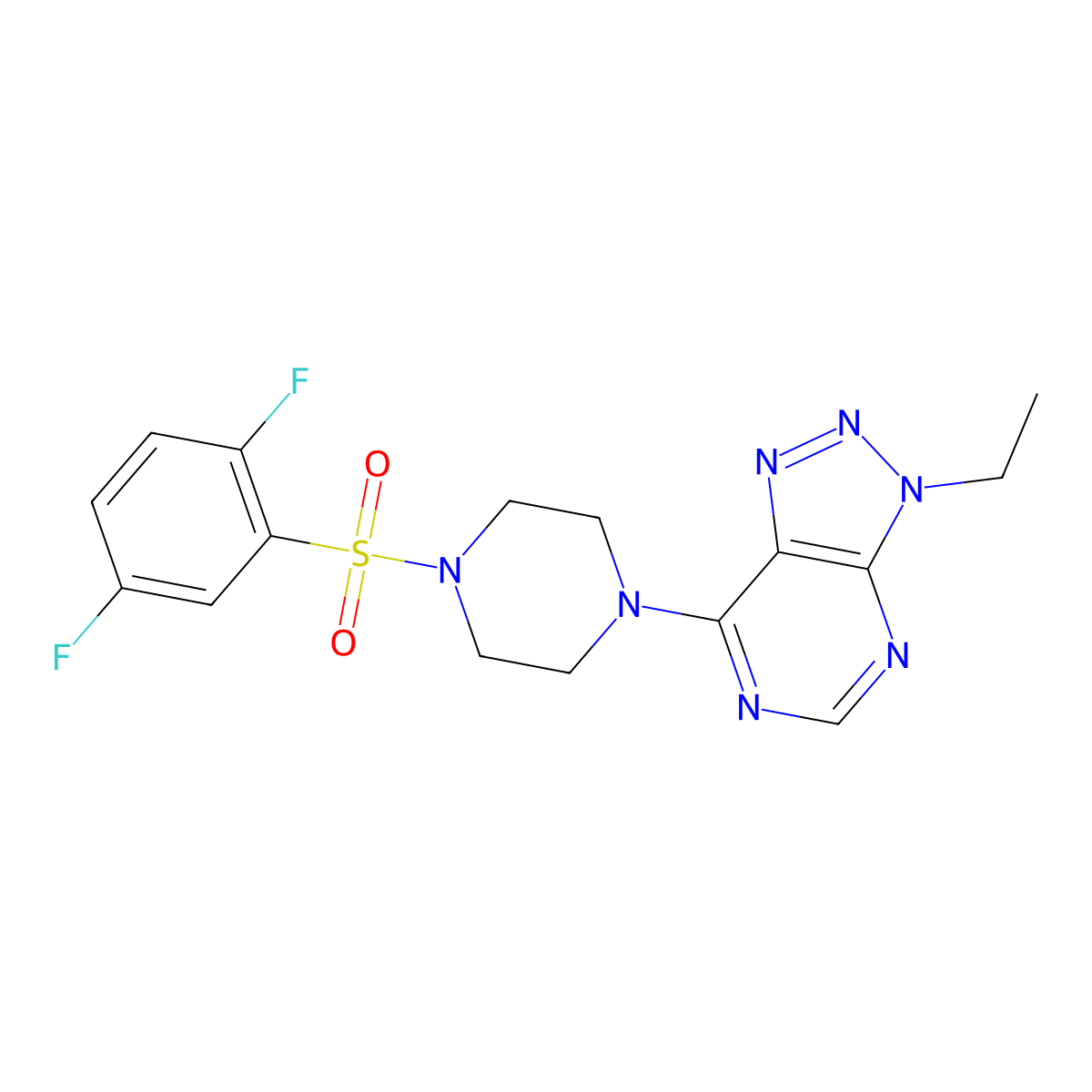 7-(4-((2,5-difluorophenyl)sulfonyl)piperazin-1-yl)-3-ethyl-3H-[1,2,3]triazolo[4,5-d]pyrimidine molecular structure, CAS 1070862-18-8