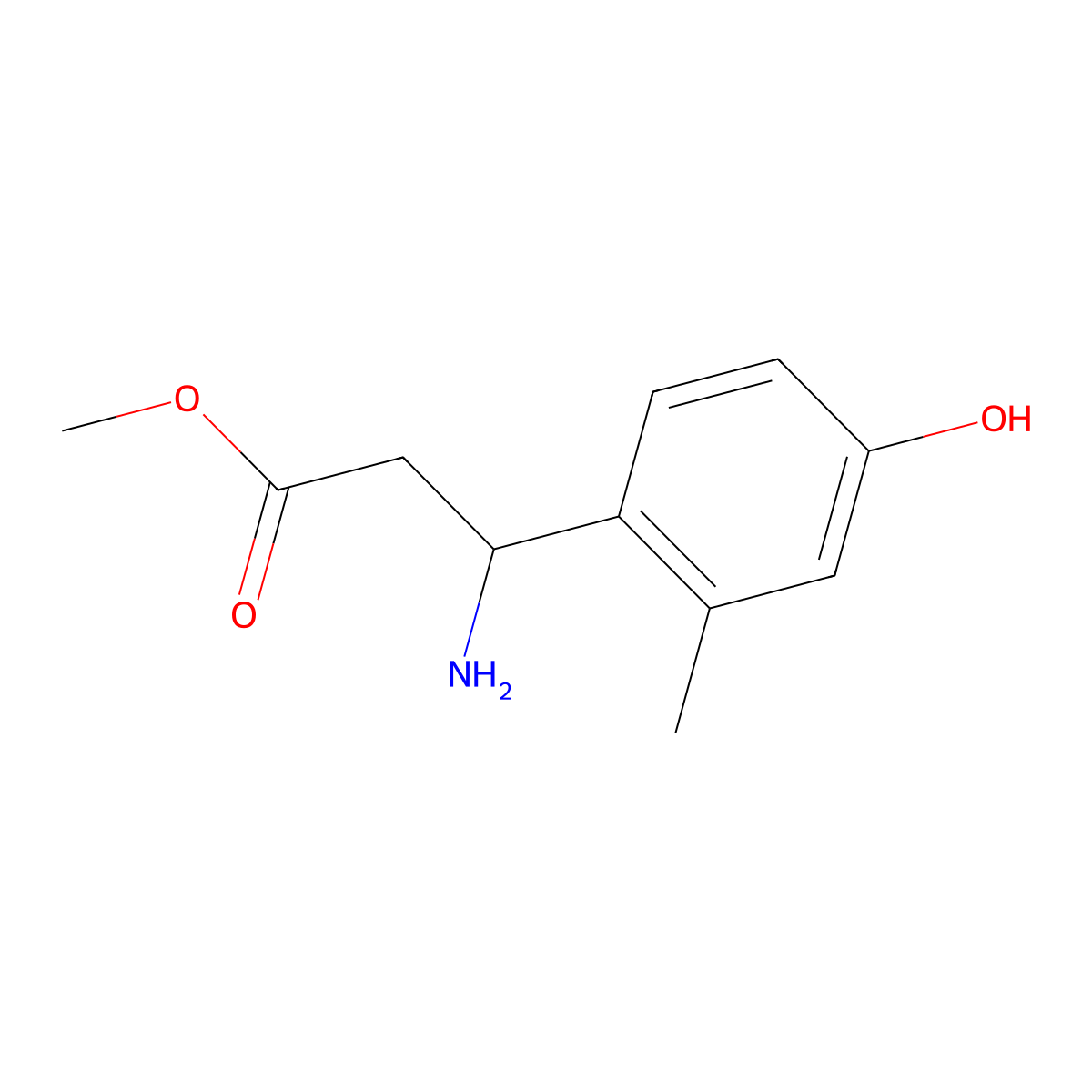 methyl (3S)-3-amino-3-(4-hydroxy-2-methylphenyl)propanoate molecular structure, CAS 1070873-92-5