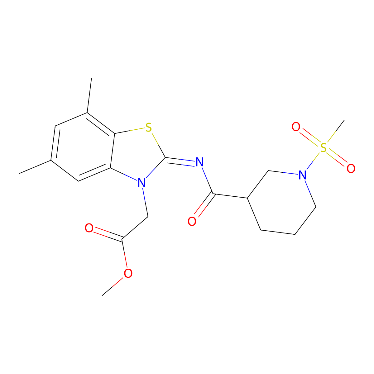(Z)-methyl 2-(5,7-dimethyl-2-((1-(methylsulfonyl)piperidine-3-carbonyl)imino)benzo[d]thiazol-3(2H)-yl)acetate molecular structure, CAS 1070957-60-6