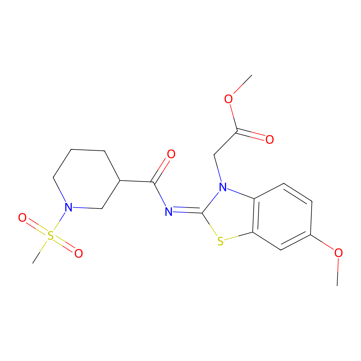 (Z)-methyl 2-(6-methoxy-2-((1-(methylsulfonyl)piperidine-3-carbonyl)imino)benzo[d]thiazol-3(2H)-yl)acetate molecular structure, CAS 1070957-86-6