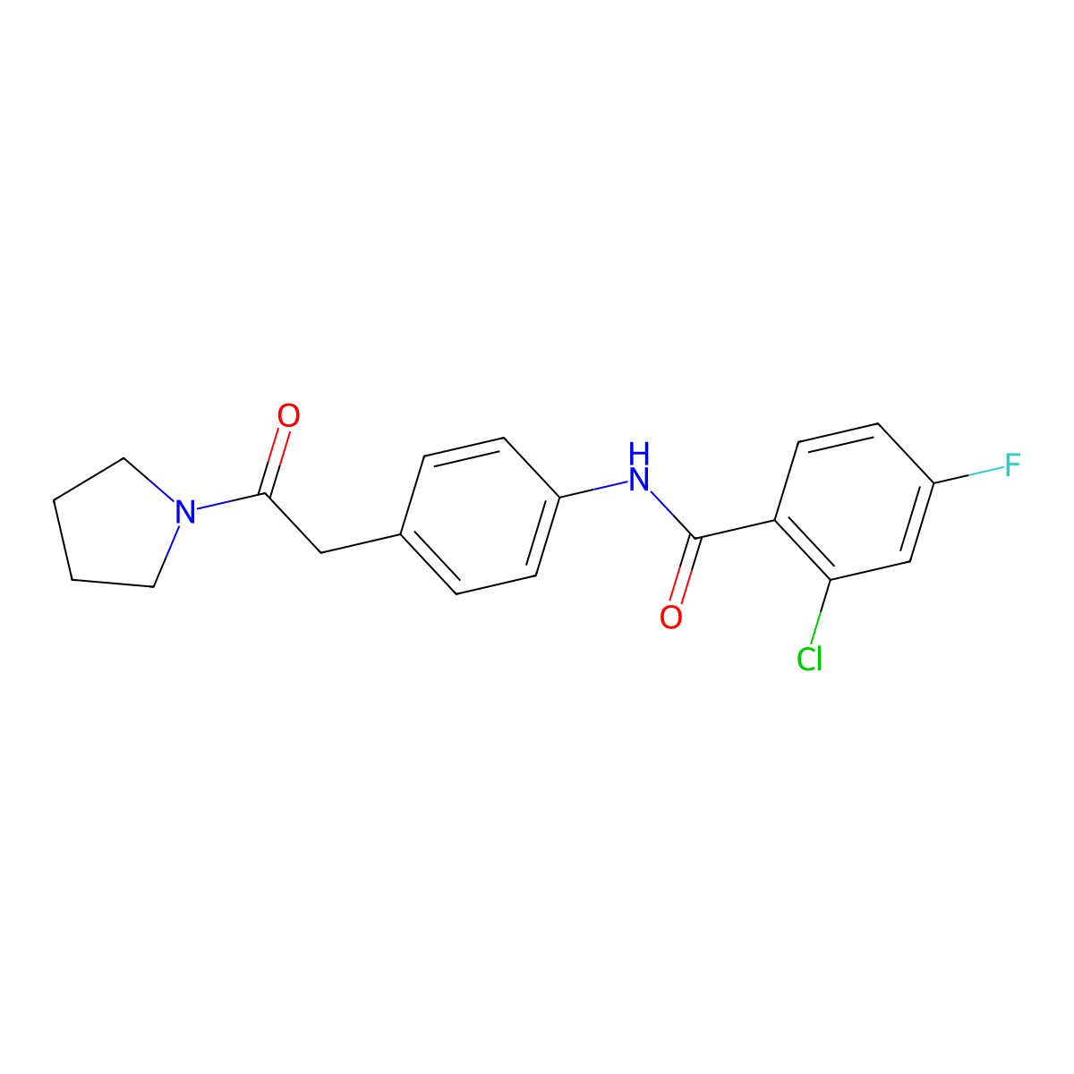 2-chloro-4-fluoro-N-{4-[2-oxo-2-(pyrrolidin-1-yl)ethyl]phenyl}benzamide molecular structure, CAS 1070959-42-0