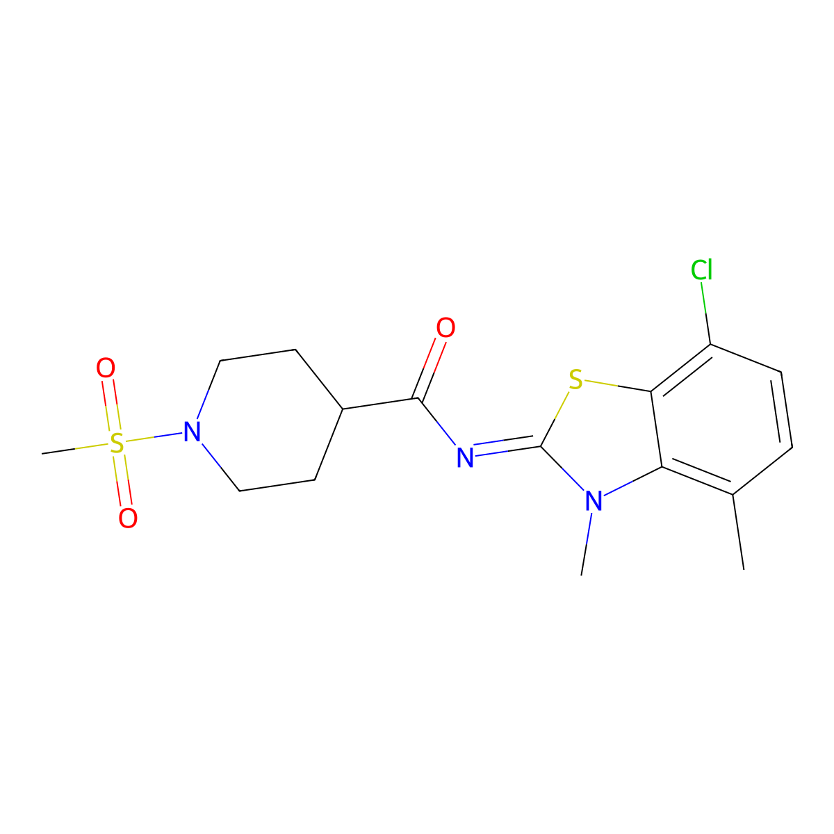 (E)-N-(7-chloro-3,4-dimethylbenzo[d]thiazol-2(3H)-ylidene)-1-(methylsulfonyl)piperidine-4-carboxamide molecular structure, CAS 1070959-45-3