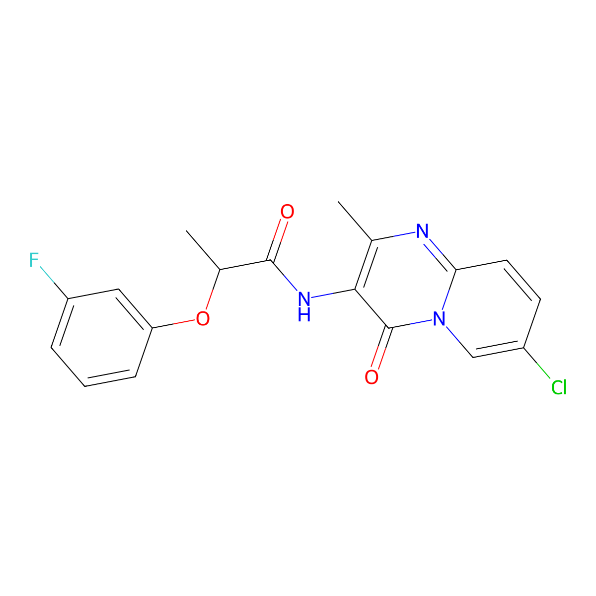 N-(7-chloro-2-methyl-4-oxo-4H-pyrido[1,2-a]pyrimidin-3-yl)-2-(3-fluorophenoxy)propanamide molecular structure, CAS 1070960-06-3