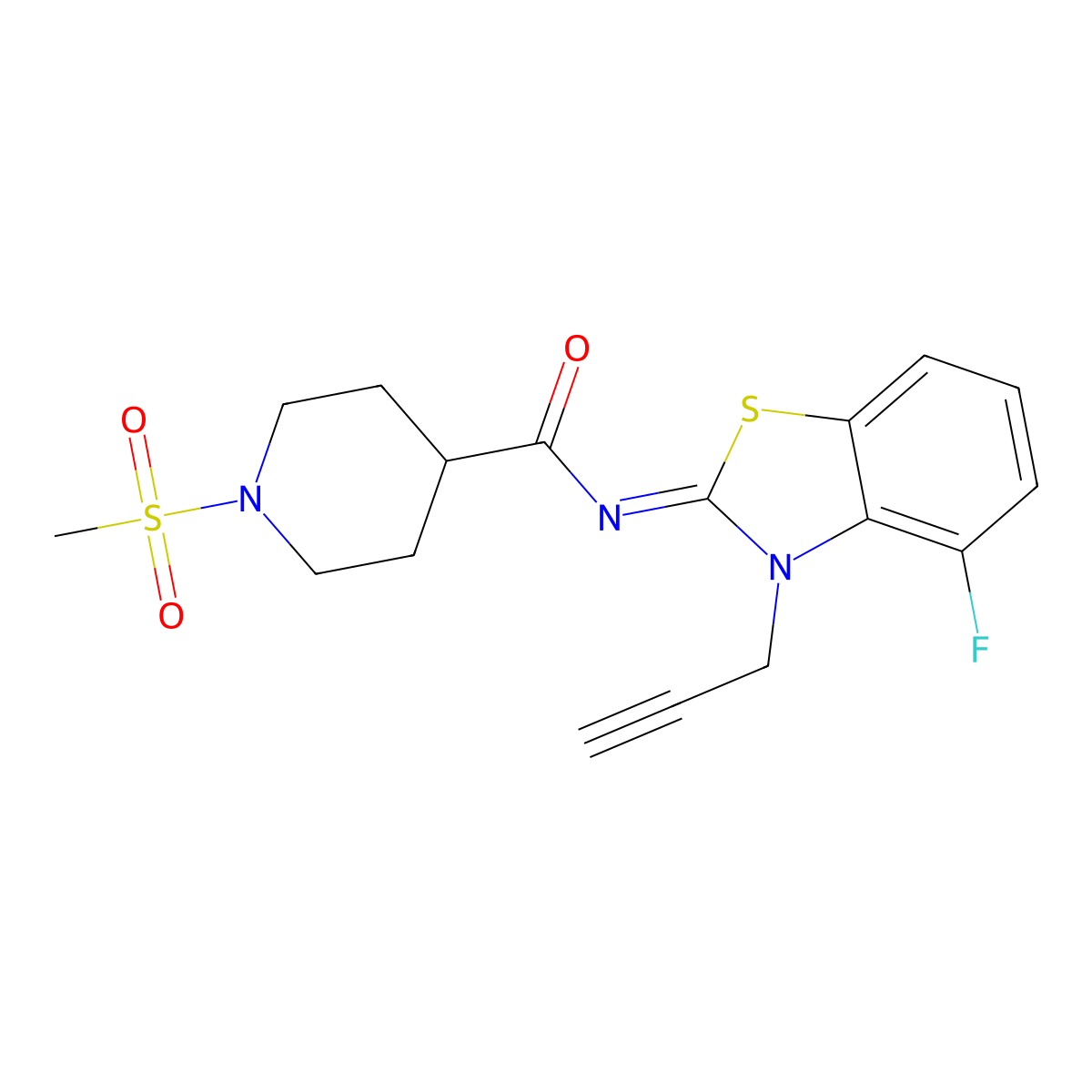 (E)-N-(4-fluoro-3-(prop-2-yn-1-yl)benzo[d]thiazol-2(3H)-ylidene)-1-(methylsulfonyl)piperidine-4-carboxamide molecular structure, CAS 1070960-15-4