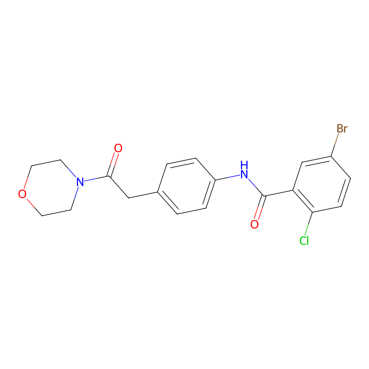 5-bromo-2-chloro-N-(4-(2-morpholino-2-oxoethyl)phenyl)benzamide molecular structure, CAS 1070960-19-8
