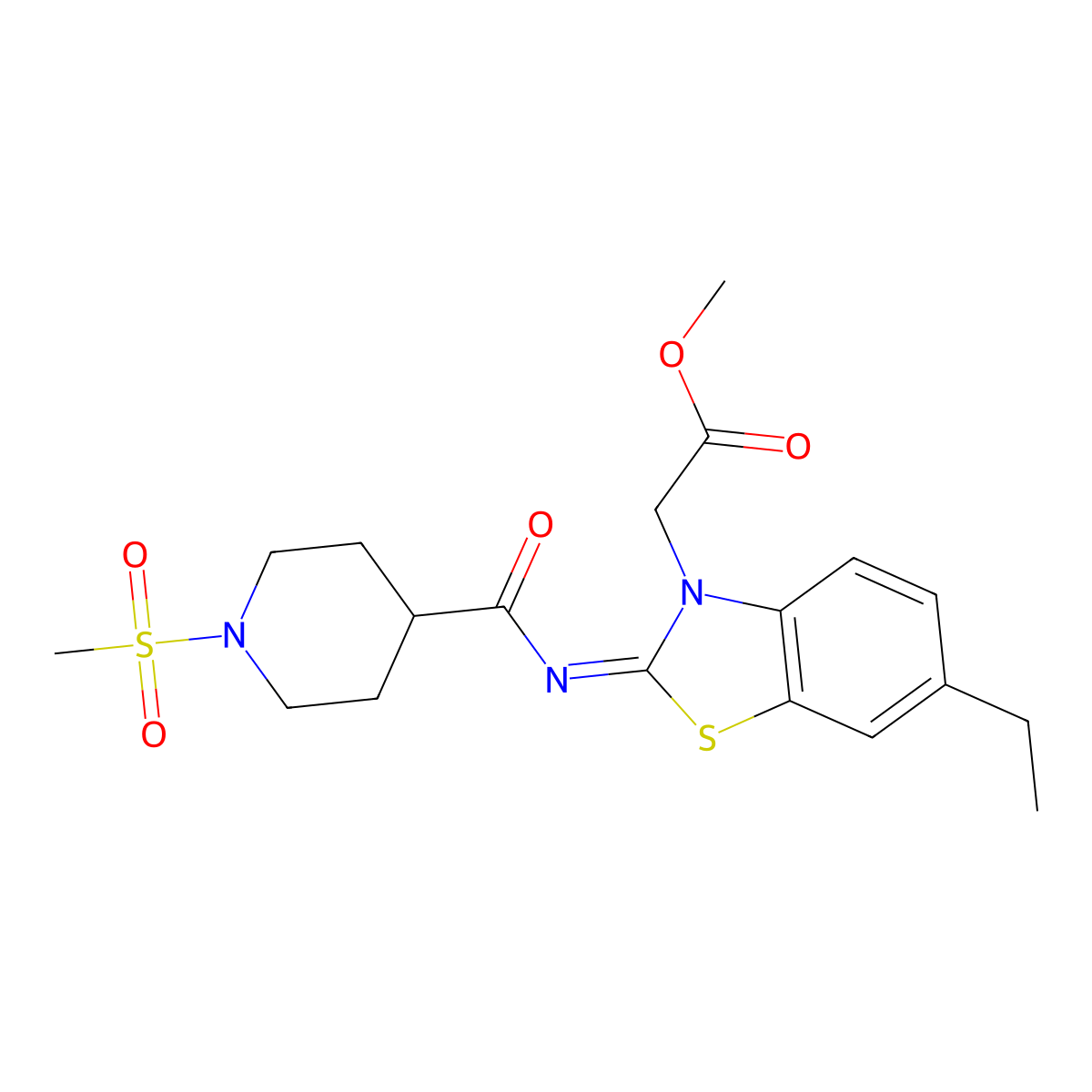 (E)-methyl 2-(6-ethyl-2-((1-(methylsulfonyl)piperidine-4-carbonyl)imino)benzo[d]thiazol-3(2H)-yl)acetate molecular structure, CAS 1070960-27-8