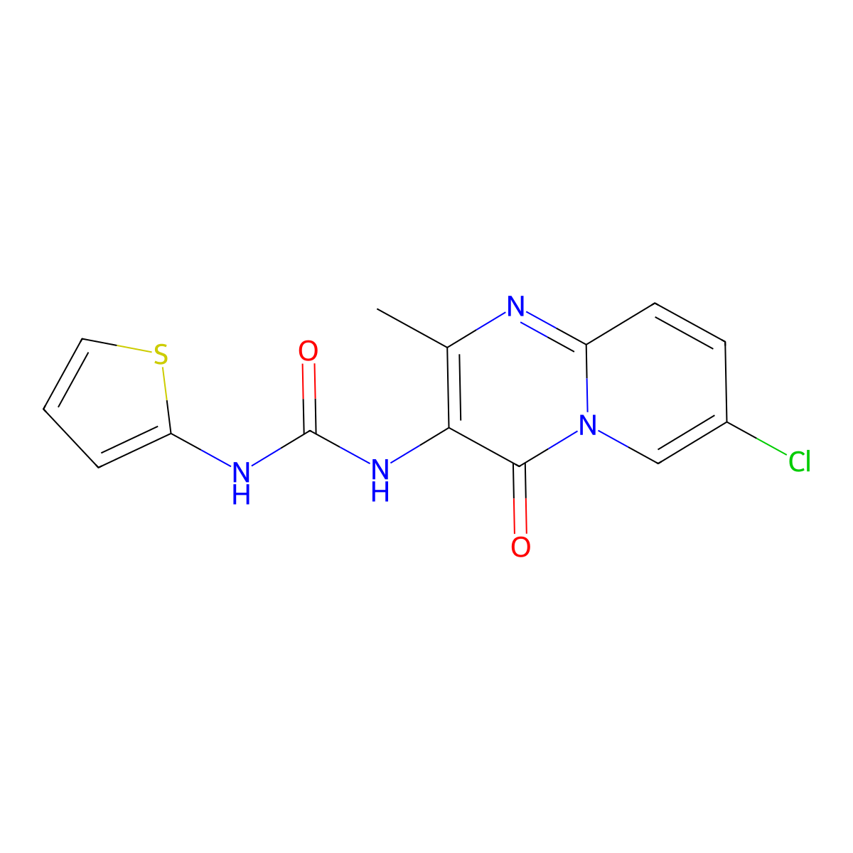 1-{7-chloro-2-methyl-4-oxo-4H-pyrido[1,2-a]pyrimidin-3-yl}-3-(thiophen-2-yl)urea molecular structure, CAS 1070960-47-2
