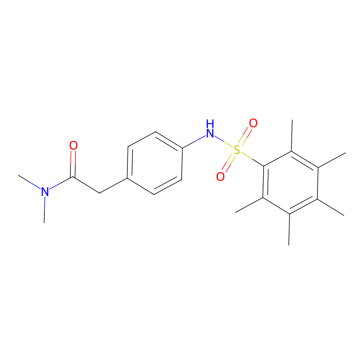 N,N-dimethyl-2-[4-(2,3,4,5,6-pentamethylbenzenesulfonamido)phenyl]acetamide molecular structure, CAS 1070960-65-4