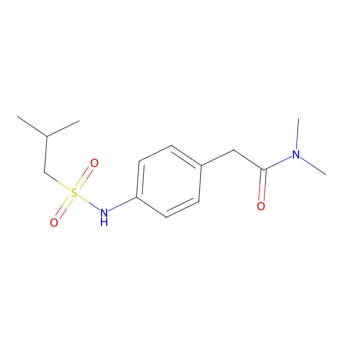 N,N-dimethyl-2-[4-(2-methylpropanesulfonamido)phenyl]acetamide molecular structure, CAS 1070960-95-0