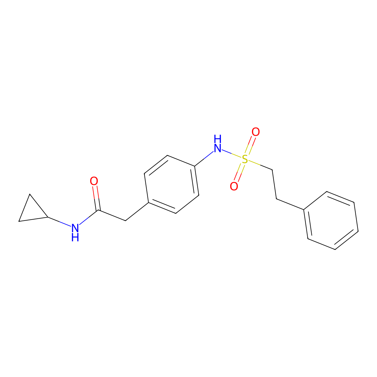 N-cyclopropyl-2-[4-(2-phenylethanesulfonamido)phenyl]acetamide molecular structure, CAS 1070962-47-8
