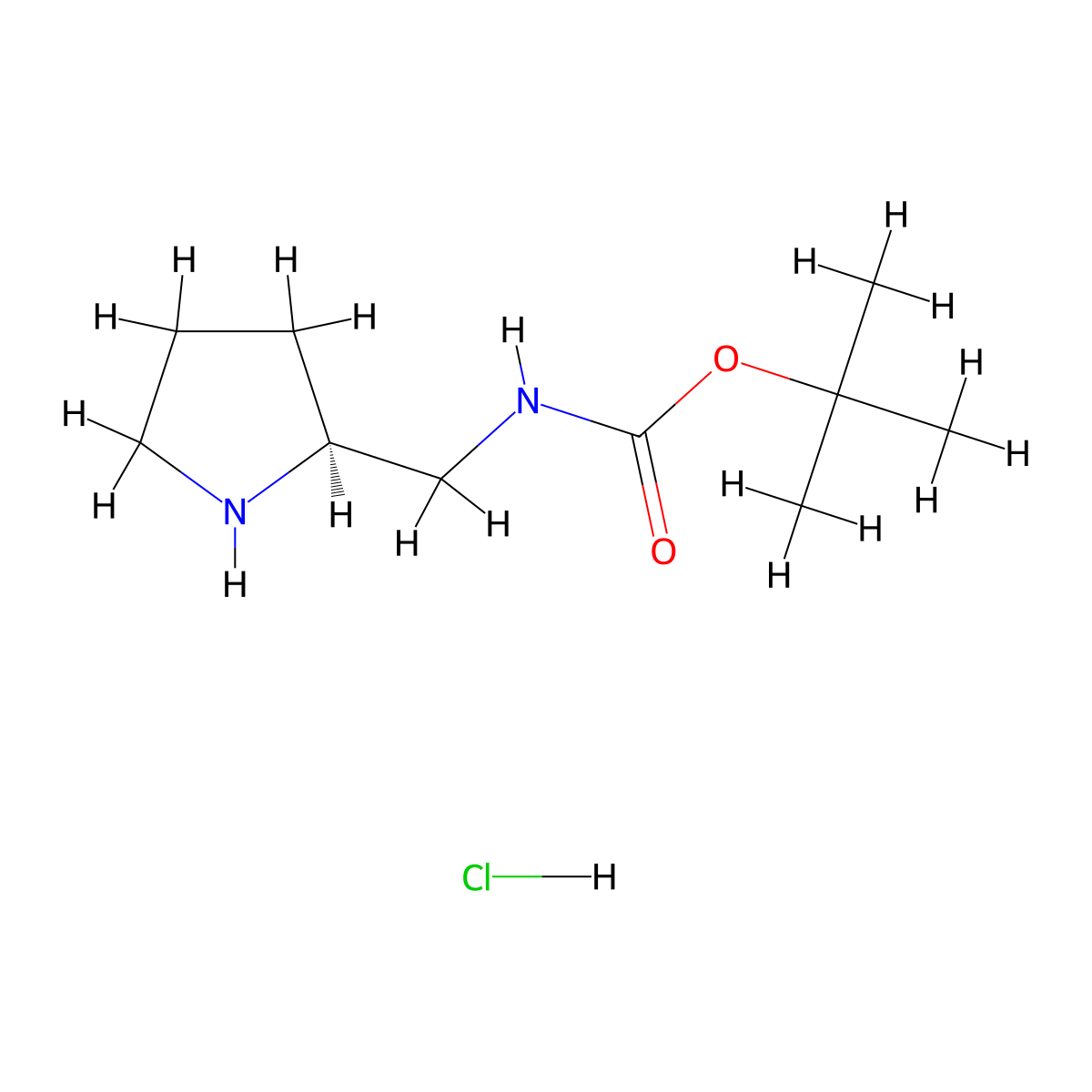 (S)-tert-Butyl (pyrrolidin-2-ylmethyl)carbamate hydrochloride molecular structure, CAS 1070968-08-9
