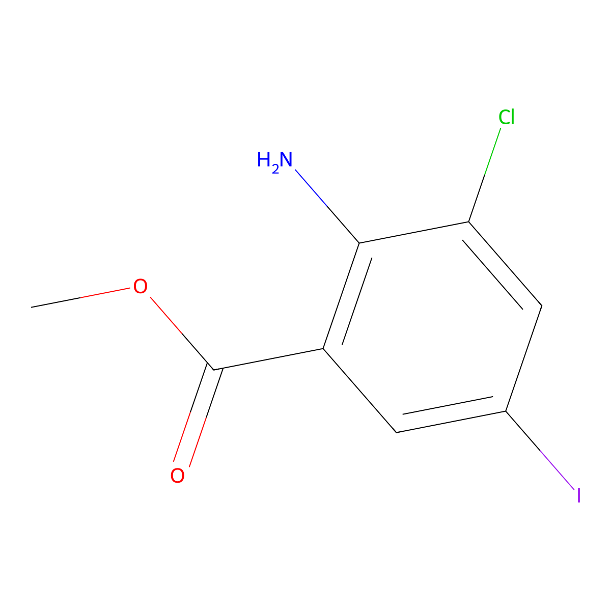 Methyl 2-amino-3-chloro-5-iodobenzoate molecular structure, CAS 1070977-94-4