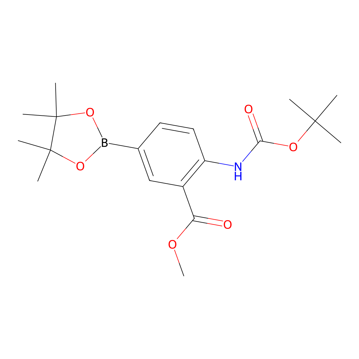 Methyl 2-{[(tert-butoxy)carbonyl]amino}-5-(tetramethyl-1,3,2-dioxaborolan-2-yl)benzoate molecular structure, CAS 1070979-39-3
