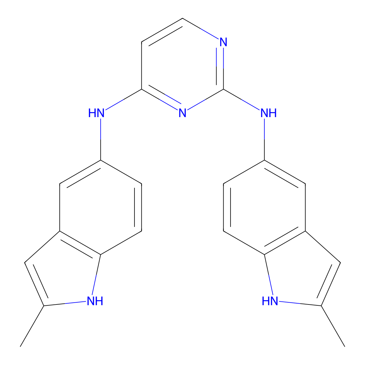 N2,N4-bis(2-methyl-1H-indol-5-yl)pyrimidine-2,4-diamine molecular structure, CAS 1071098-42-4