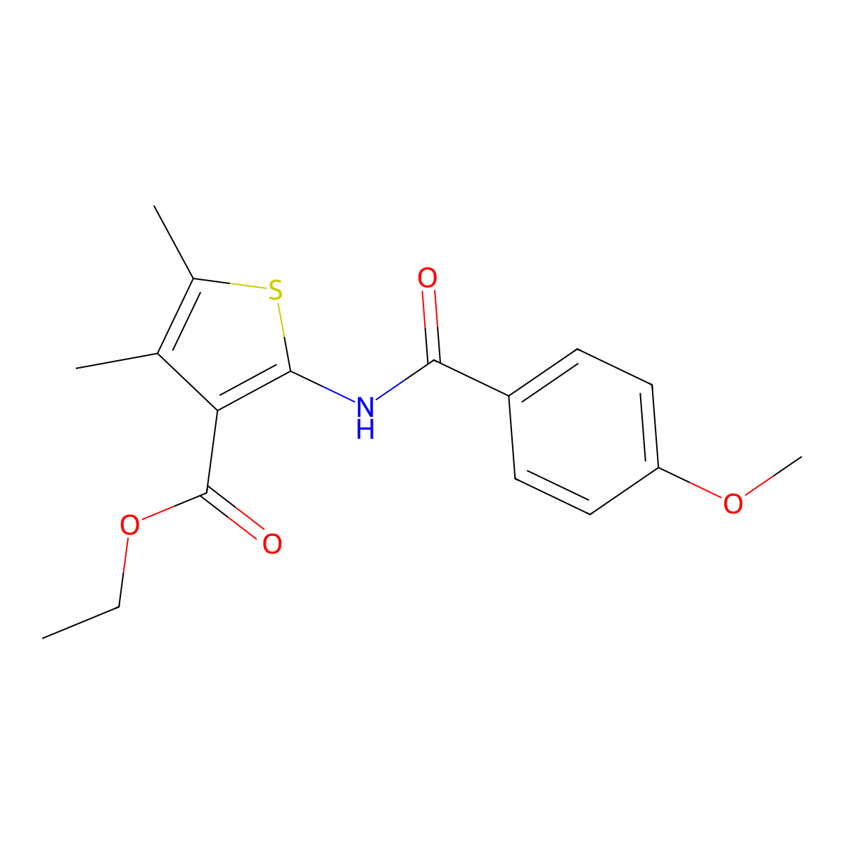 Ethyl 2-(4-methoxybenzamido)-4,5-dimethylthiophene-3-carboxylate molecular structure, CAS 107113-09-7
