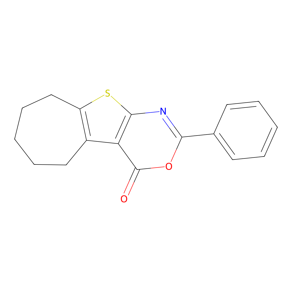 2-phenyl-6,7,8,9-tetrahydro-4H,5H-cyclohepta[4,5]thieno[2,3-d][1,3]oxazin-4-one molecular structure, CAS 107113-11-1