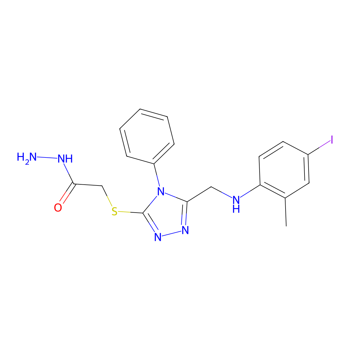 2-[(5-{[(4-iodo-2-methylphenyl)amino]methyl}-4-phenyl-4H-1,2,4-triazol-3-yl)thio]acetohydrazide molecular structure, CAS 1071296-21-3