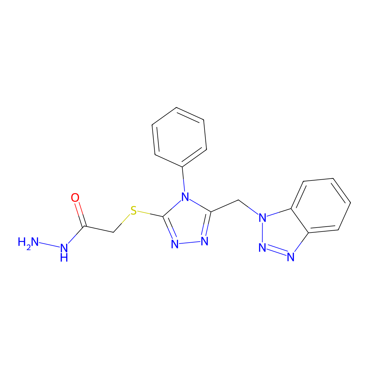 2-{[5-(1H-1,2,3-benzotriazol-1-ylmethyl)-4-phenyl-4H-1,2,4-triazol-3-yl]thio}acetohydrazide molecular structure, CAS 1071296-33-7