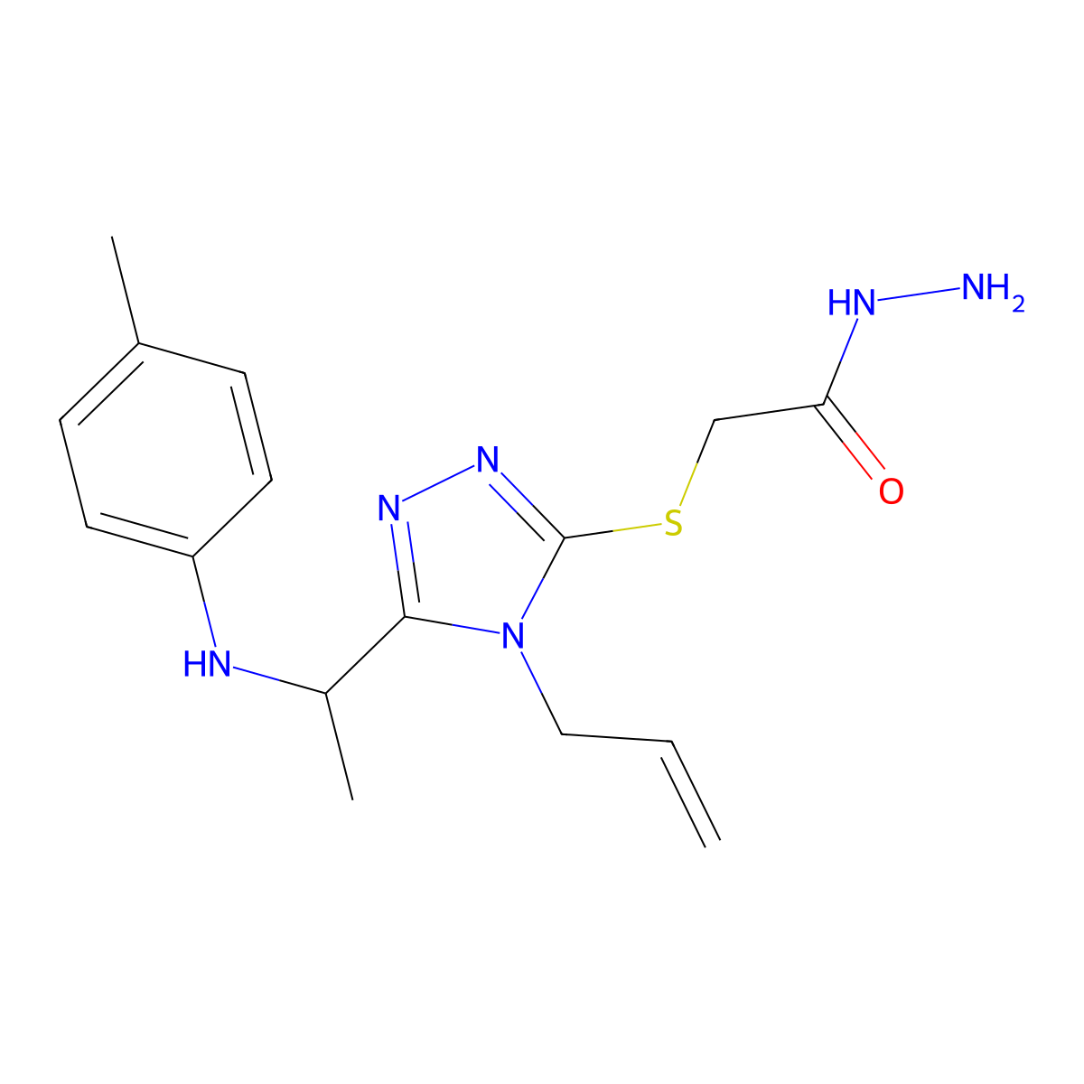 2-[(4-allyl-5-{1-[(4-methylphenyl)amino]ethyl}-4H-1,2,4-triazol-3-yl)thio]acetohydrazide molecular structure, CAS 1071296-39-3