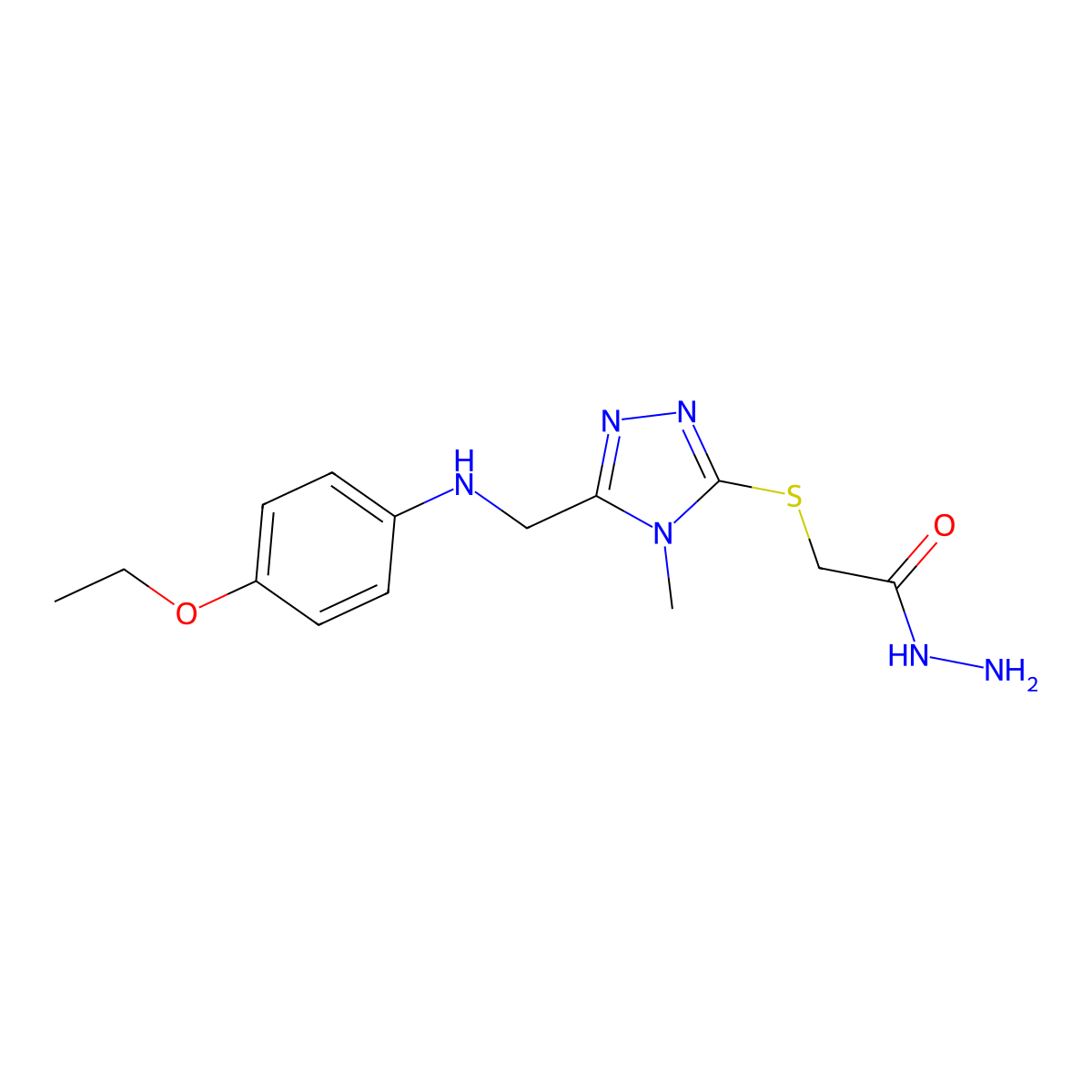 2-[(5-{[(4-ethoxyphenyl)amino]methyl}-4-methyl-4H-1,2,4-triazol-3-yl)thio]acetohydrazide molecular structure, CAS 1071296-44-0