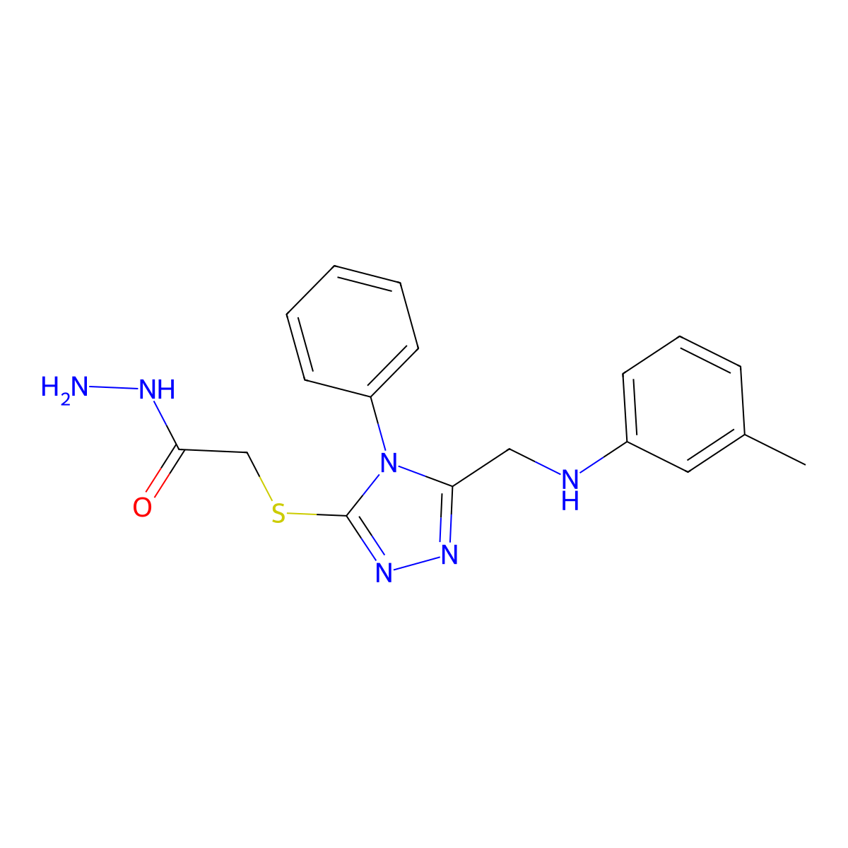 2-[(5-{[(3-methylphenyl)amino]methyl}-4-phenyl-4H-1,2,4-triazol-3-yl)thio]acetohydrazide molecular structure, CAS 1071296-49-5